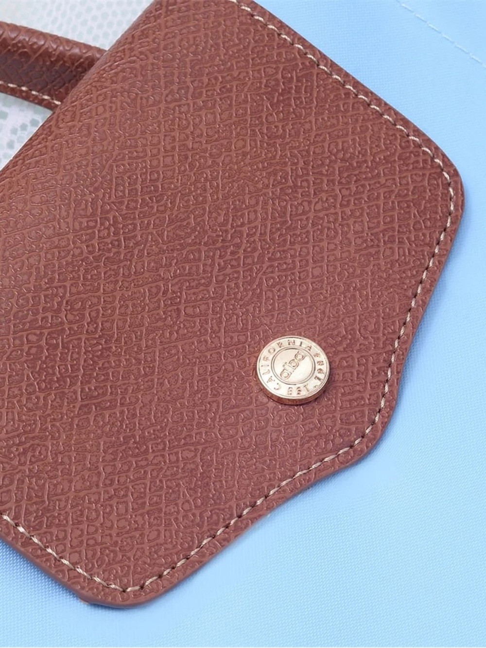 Light Blue and Brown Convertible Women's Backpack Tote - Picture 4 of 5